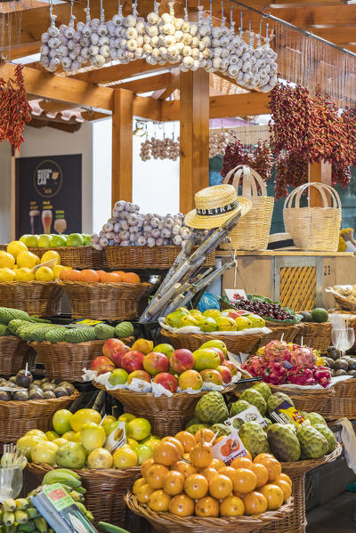 Local fruit and vegetables at Mercado dos Lavradores - Farmers' Market. Funchal, Madeira region, Portugal.