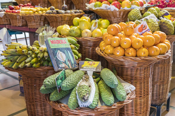 Local fruit and vegetables at Mercado dos Lavradores - Farmers' Market. Funchal, Madeira region, Portugal.