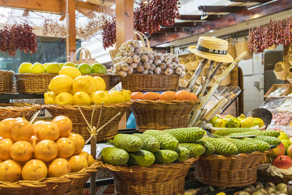 Local fruit and vegetables at Mercado dos Lavradores - Farmers' Market. Funchal, Madeira region, Portugal.