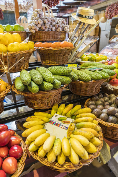 Local fruit and vegetables at Mercado dos Lavradores - Farmers' Market. Funchal, Madeira region, Portugal.