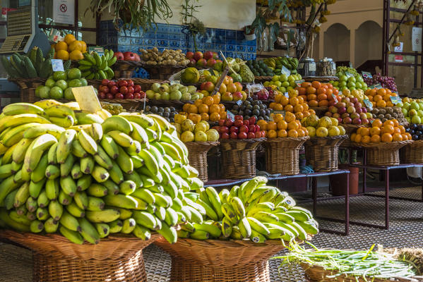 Local fruit and vegetables at Mercado dos Lavradores - Farmers' Market. Funchal, Madeira region, Portugal.