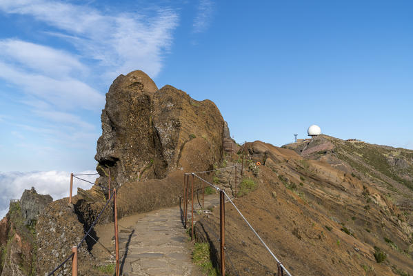 Vereda do Areeiro and the observatory on the summit of Pico do Arieiro.  Funchal, Madeira region, Portugal.