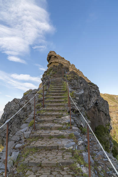 Steps of Vereda do Areeiro, the trail that links Pico Ruivo to Pico do Arieiro, Funchal, Madeira region, Portugal.