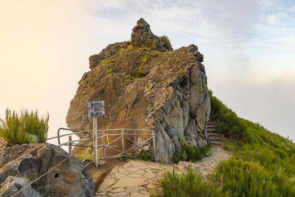 Trail to Ninho da Manta lookout. Pico do Arieiro, Funchal, Madeira region, Portugal.