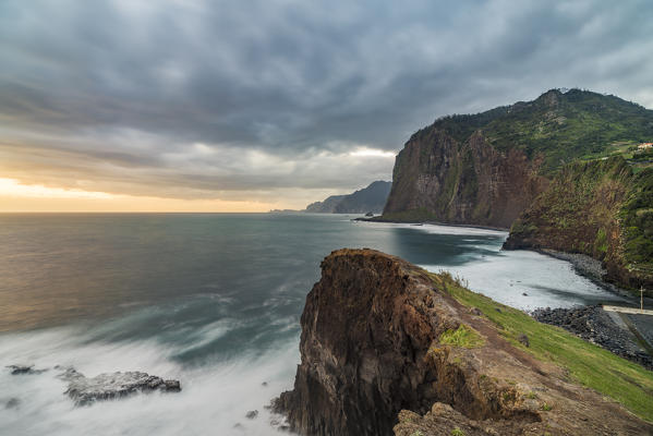 Faial beach and its cliffs. Faial, Santana municipality, Madeira region, Portugal.