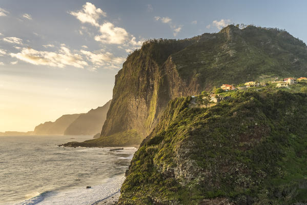 The village of Faial and its cliffs. Santana municipality, Madeira region, Portugal.