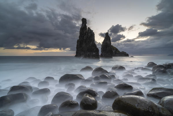 Rib and Janela islets at dawn. Porto Moniz, Madeira region, Portugal.