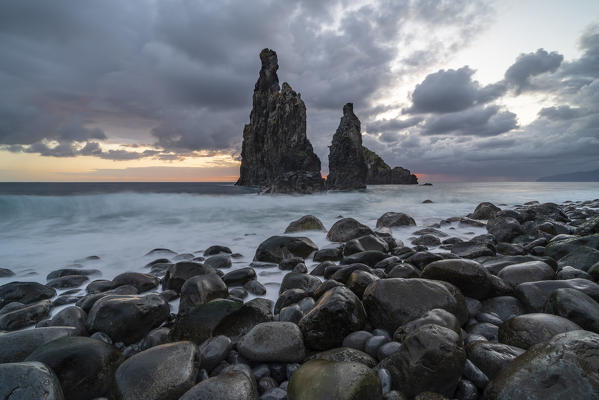 Rib and Janela islets at dawn. Porto Moniz, Madeira region, Portugal.