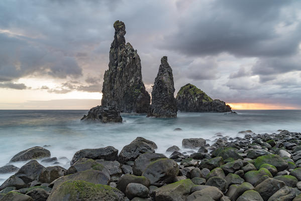 Rib and Janela islets at dawn. Porto Moniz, Madeira region, Portugal.