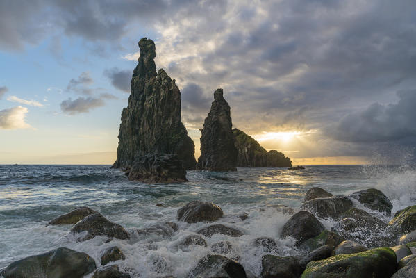 Rib and Janela islets at dawn. Porto Moniz, Madeira region, Portugal.