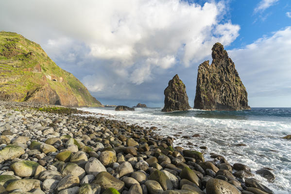 Rib and Janela islets in the morning light. Porto Moniz, Madeira region, Portugal.