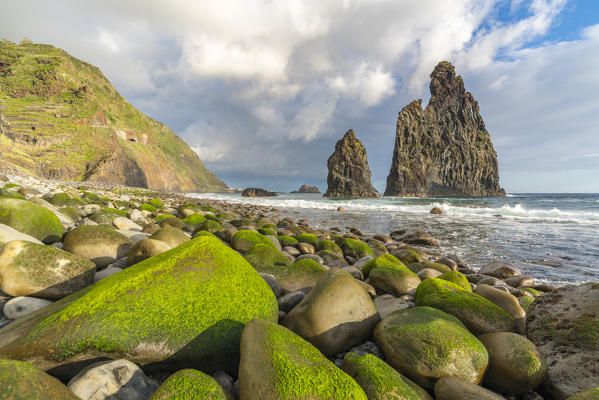 Rib and Janela islets in the morning light. Porto Moniz, Madeira region, Portugal.