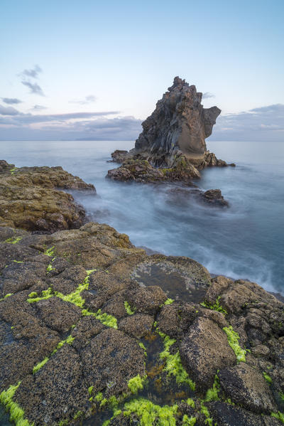 Rock formations at dusk. Santa Cruz, Madeira region, Portugal.