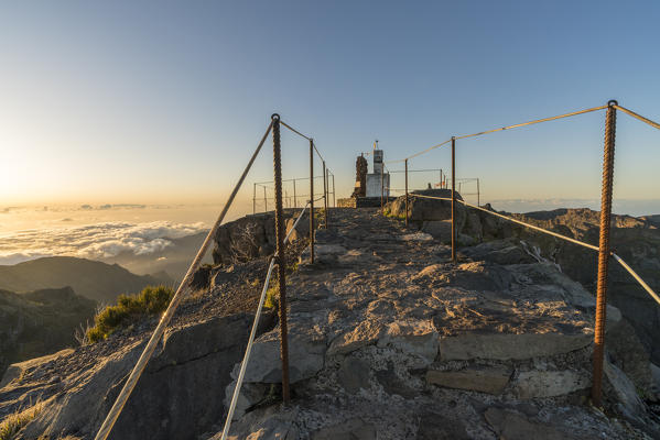 The top of Pico Ruivo at sunrise. Achada do Teixeira, Santana municipality, Madeira region, Portugal.