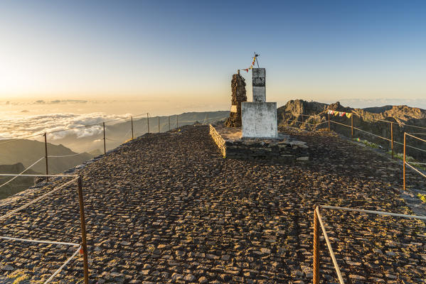 The top of Pico Ruivo at sunrise. Achada do Teixeira, Santana municipality, Madeira region, Portugal.