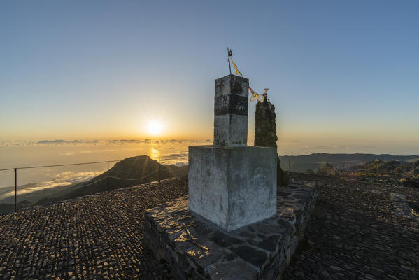 The top of Pico Ruivo at sunrise. Achada do Teixeira, Santana municipality, Madeira region, Portugal.