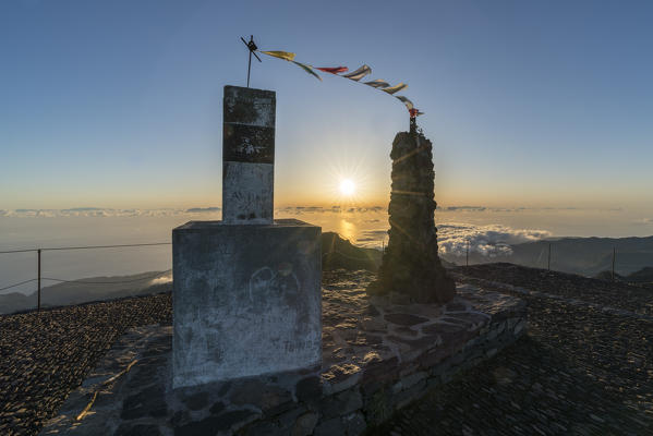 The top of Pico Ruivo at sunrise. Achada do Teixeira, Santana municipality, Madeira region, Portugal.