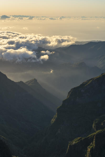 Clouds over the mountains seen from Pico Ruivo. Achada do Teixeira, Santana municipality, Madeira region, Portugal.