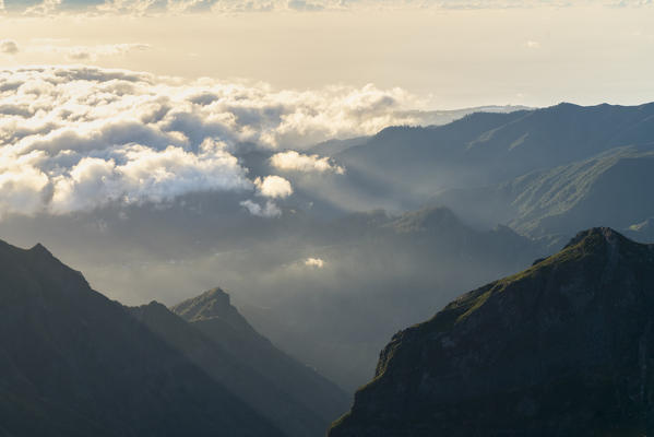 Clouds over the mountains seen from Pico Ruivo. Achada do Teixeira, Santana municipality, Madeira region, Portugal.