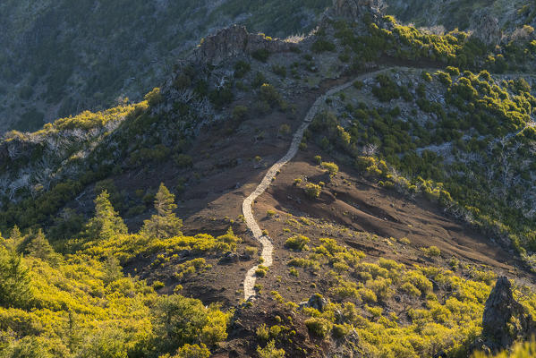 Paved track from Pico Ruivo. Achada do Teixeira, Santana municipality, Madeira region, Portugal.