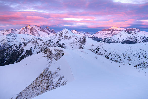 Sunrise on the Dolimites. Europe, Italy, Veneto, Giau pass, Belluno province.