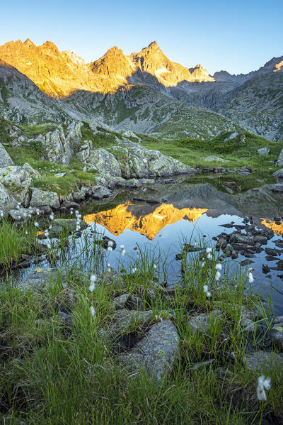 Rhaetian Alps at sunrise in Nambrone valley. Europe, Italy, Trentino Alto Adige, Trento province, Nambrone valley, Sant' Antonio di Mavignola.