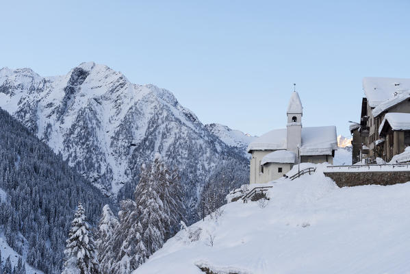 church San Vigilio on Vermiglio village.
Europe, Italy, Trentino Alto Adige, Sun valley, Vermiglio