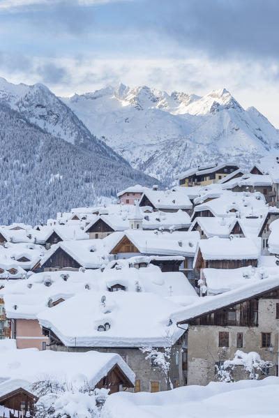 Vermiglio at winter season.
Europe, Italy, Trentino Alto Adige, Sun valley, Trento province, Vermiglio