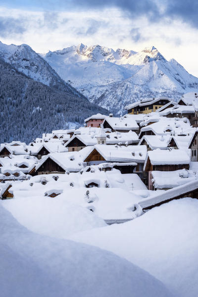 Vermiglio at winter season.
Europe, Italy, Trentino Alto Adige, Sun valley, Trento province, Vermiglio