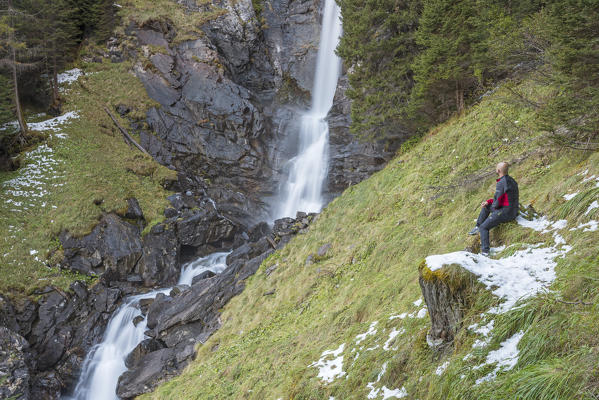 Low waterfall Saent
Europe, Italy, Trentino Alto Adige, Trento district, Rabbi valley, Stelvio nature park