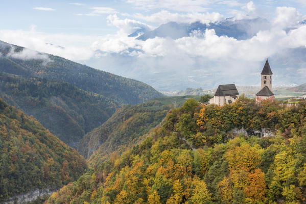 Church San Martino in autumn
Europe, Italy, Trentino Alto Adige, Trento district, Vervò city, Non valley