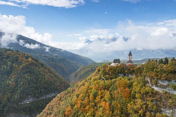 Church San Martino in autumn
Europe, Italy, Trentino Alto Adige, Trento district, Vervò city, Non valley
