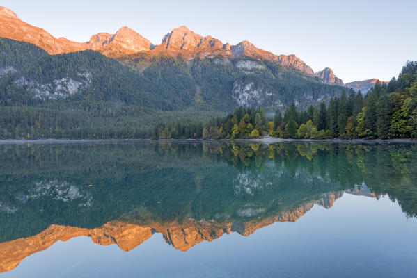 Lake Tovel at sunrise
Europe, Italy, Trento region, Trento district, Natural Park Adamello Brenta, Tuenno city