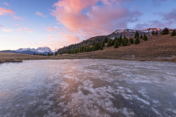Lake of the Vipers at sunrise
Europe, Italy, Trentino Alto Adige, Trento district, Non Valley, Peller mountain, Loverdina mountain
