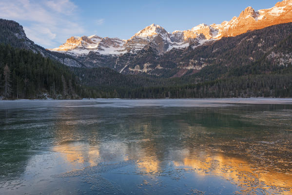 Frozen lake Tovel 
Europe, Italy, Trentino Alto Adige, Trento district, Non valley, Tovel valley, Tuenno city