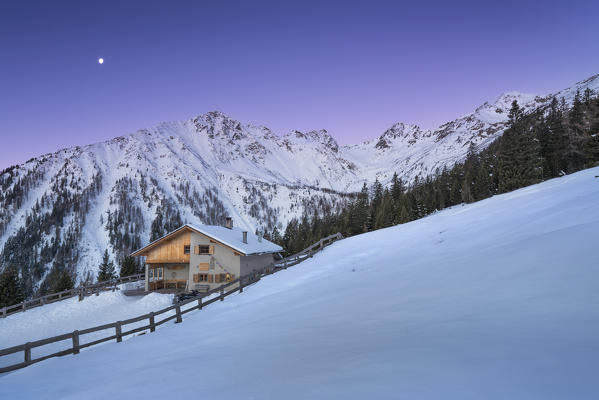 Revò alm at night
Europe, Italy, Trentino Alto Adige region, Trento district, Non valley, mountain group Maddalene