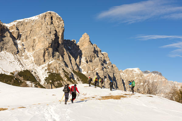 hikers towards Prendèra alp
Europe, Italy, Veneto region, Belluno province, Borca Cadore district