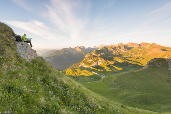 Tourist in Nana valley
Europe, Italy, Trentino Alto Adige, Non valley, Trento district, Non valley, Natural Park Adamello Brenta