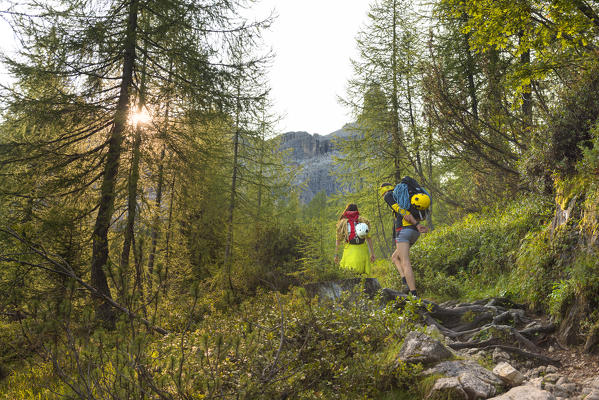 Path Mounts Toward Tuckett Refuge
Europe, Italy, Trentino region, Trento district, Vallesinella, Brenta Dolomites