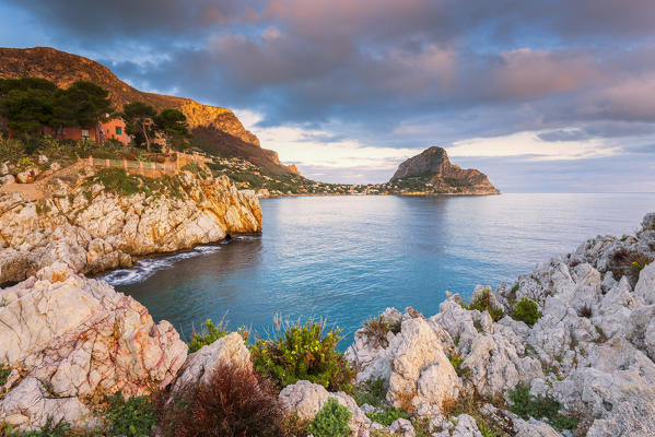 view of Cape Zafferano at sunrise
Europe, Sicily region, Italy, Palermo district, Sant'Elia municipality, Cape Zafferano