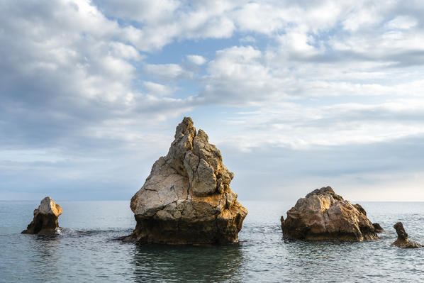 Rocks emerging from the Tyrrhenian Sea
Europe, Italy, Sicily region, Palermo district, Sant'Elia municipality
