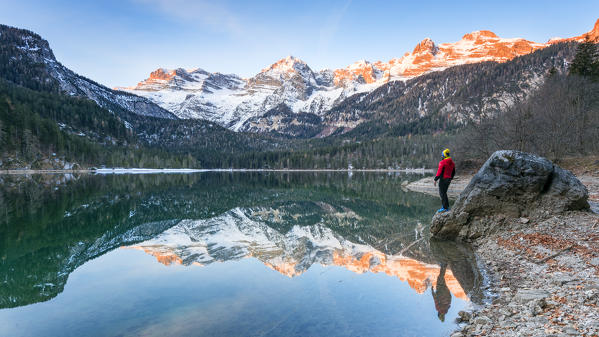 lake Tovel at sunrise
Europe, Trentino Alto Adige, Trento district, Non valley, Tovel valley, Ville d'Anaunia