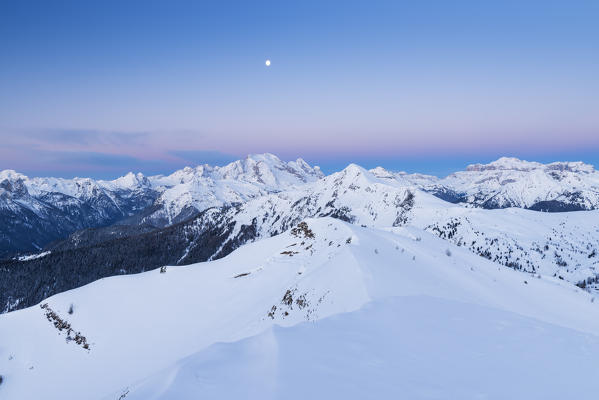Marmolada and Piz Boè at dusk
Europe, Italy, Veneto, Belluno district, Giau pass