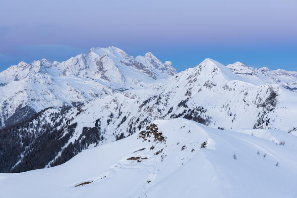Marmolada in winter at dusk
Europe, Italy, Veneto, Belluno district, Giau pass
