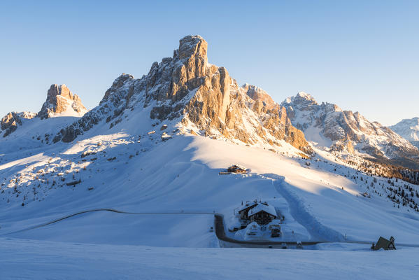 Giau pass in winter at sunrise
Europe, Italy, Veneto, Belluno district, Giau pass