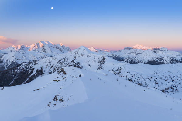 Marmolada and Piz Boè at sunrise
Europe, Italy, Veneto, Belluno district, Giau pass
