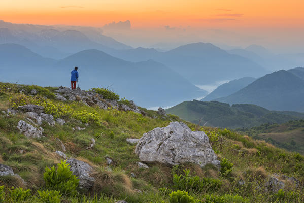 View from Mount Matajur towards the border with Slovenia
Europe, Italy, Friuli Venezia Giulia, Natisone valley, Matajur mountain (MR)
