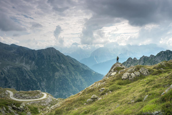admiring the horizon on the Brenta Dolomites
Europe, Italy, Trentino, Rendena valley, Nambrone valley, Sant'Antonio di Mavignola (MR)