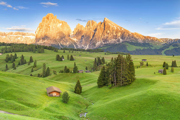 Alpe di Siusi at sunset in spring season
Europe, Italy, Trentino South Tyrol, Alpe di Siusi