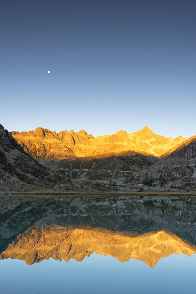 Rhaetian Alps reflected in the Cornisello lake
Europe, Italy, Trentino Alto Adige, Madonna di Campiglio, Nambrone valley, Trento district